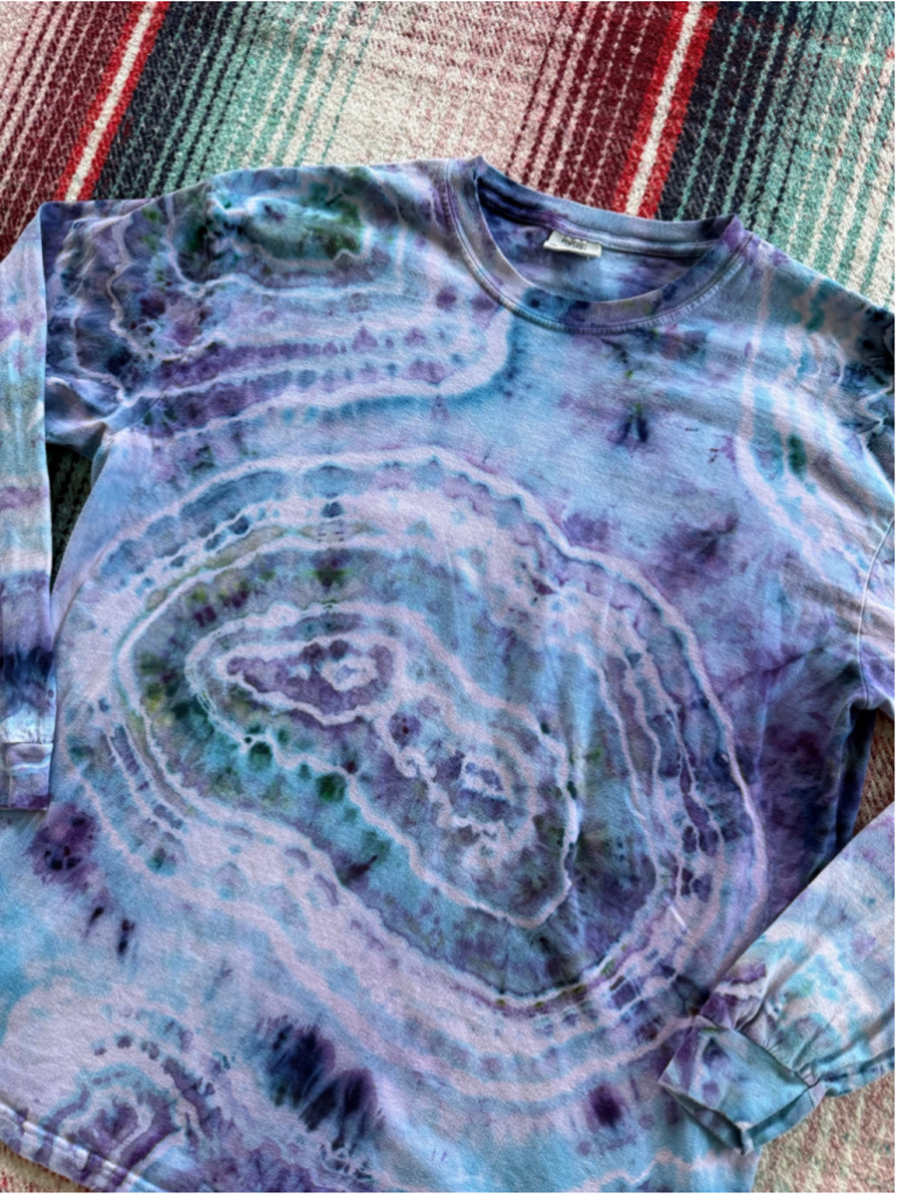 Comfort Colors Long Sleeve Geode Blue/Purple/Green Tie Dye T-Shirt XL